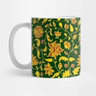 GREEN GOLD YELLOW GREEN POMEGRANATES ,POMEGRANATE FLOWERS, LEAVES Oriental Floral Swirls Mug